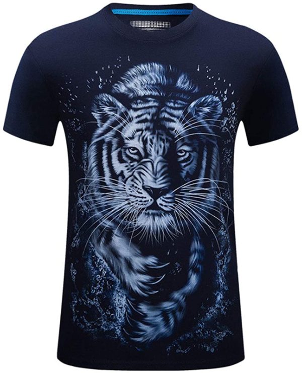 bigway T-Shirt A Maniche Corte Estiva Maglietta Scura 3D della Testa della Tigre Stampato Intorno al Collo degli Uomini - immagine 2