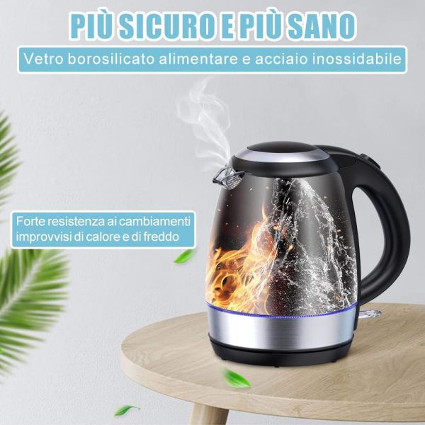 Bollitore Acqua Elettrico, 1.2L, 1500W Bollitore Elettrico in Vetro Con Luce Led a Riscaldamento Rapido , Spegnimento Automatico e Protezione Boil-Dry, BPA Free, Teiera Elettrica da Appoggio - immagine 4