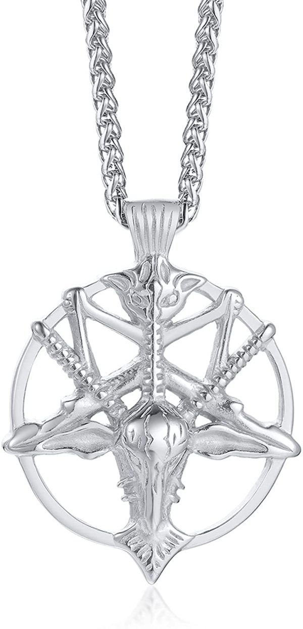 XUANPAI Sigil di Lucifero Sigillo di Satana Simbolo Baphomet in Acciaio Inox Talismano Religioso Ciondolo Collana per Uomo Donna - immagine 3