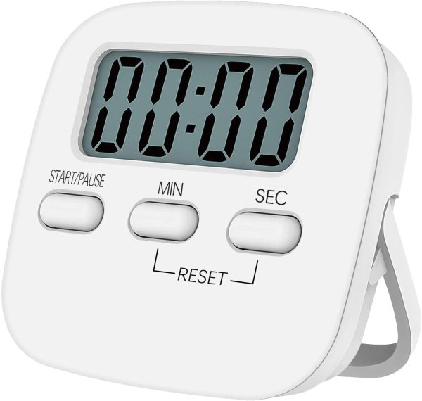 NIAGUOJI - Timer da cucina digitale con grande schermo LCD, timer magnetico con sveglia forte e conto alla rovescia (bianco) - immagine 2