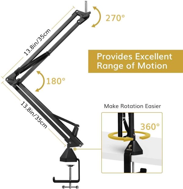 Supporto per Microfono, TONOR Supporto per Mic a Forbice con Braccio Regolabile a Sospensione con Filtro Pop, Mic Clip, Morsetto Potenziato Aggiornato per Blue Yeti Nano Snowball e Altri Mic (T20) - immagine 2