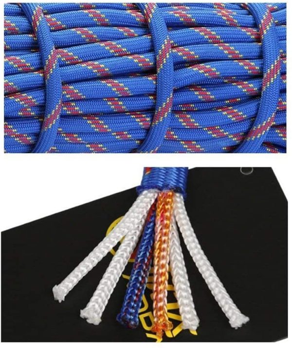 Selighting Corda da Arrampicata Professionale,Corda Escursione Esterna,Corda da Arrampicata Fune di Sicurezza Attrezzature di Soccorso Corda Outdoor Rock Climbing Diametro 8mm??3KN (300KG) con Ganci - immagine 6