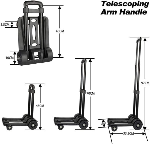 Carrello a mano pieghevole, 70 Kg/155 lbs Carrello portautensili solido a 4 ruote per impieghi gravosi Compatto e leggero per bagagli,da viaggio,auto,movimento e ufficio-Carrello pieghevole portatile - immagine 6