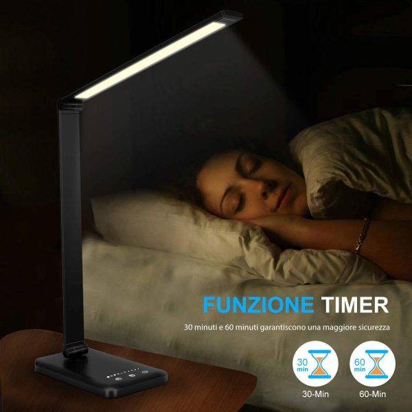 Lampada da Scrivania, lampada da tavolo con funzione di protezione degli occhi, lampada con 10 livelli di luminosit??, 5 modalit?? di illuminazione, tocca controllo, porta di ricarica USB - immagine 2