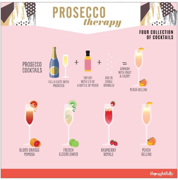 Modern Gourmet Foods, Prosecco Therapy, Kit per Cocktail Frizzanti al Prosecco, Set Regalo, Include 4 Miscele per Cocktail al Gusto di Frutta, Perle e Petali di Rosa Commestibili (alcool non incluso) - immagine 3