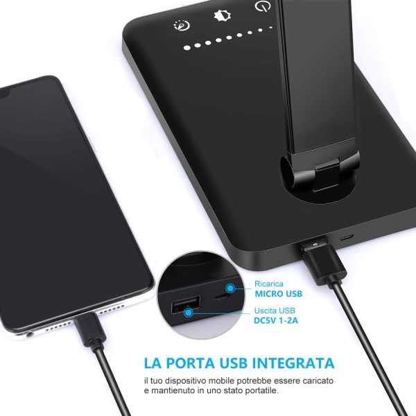 Lampada da Scrivania, lampada da tavolo con funzione di protezione degli occhi, lampada con 10 livelli di luminosit??, 5 modalit?? di illuminazione, tocca controllo, porta di ricarica USB - immagine 7