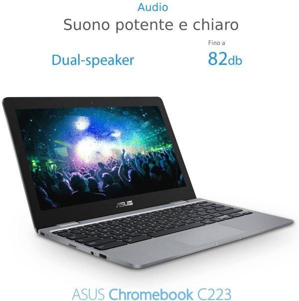 Chromebook C223#B08CVBK2J4 Notebook con Monitor 11,6" HD Anti-Glare, Intel Celeron N3350, RAM 4GB, 32GB eMMC, Sistema Operativo Chrome, Grigio