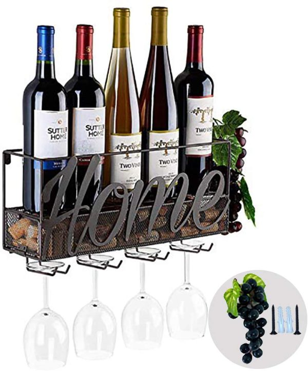 Scatola per Vino da Parete | Portabottiglie da Parete | Portabottiglie e Vetro con Supporto Portabicchieri e Scatola per Tappi di Sughero | Rack di Stoccaggio - Home