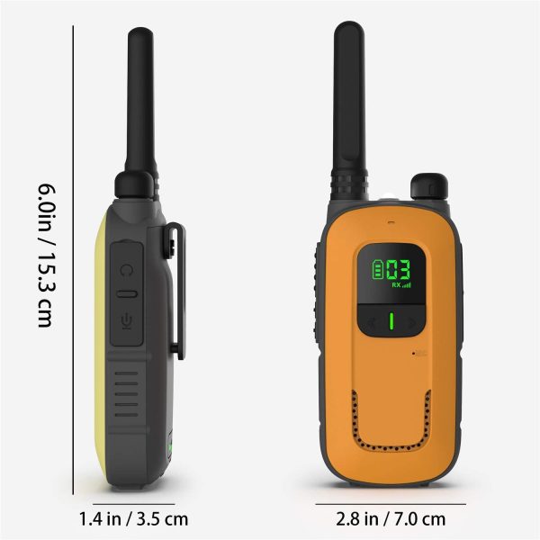 Radioddity Walkie Talkie PR-T3 Ricaricabile per Bambini da 3-12 Anni 16 Canali Ricetrasmittente PMR446 Senza Licenza per la Famiglia, Ricarica Micro-USB (Arancione & Giallo) - immagine 2