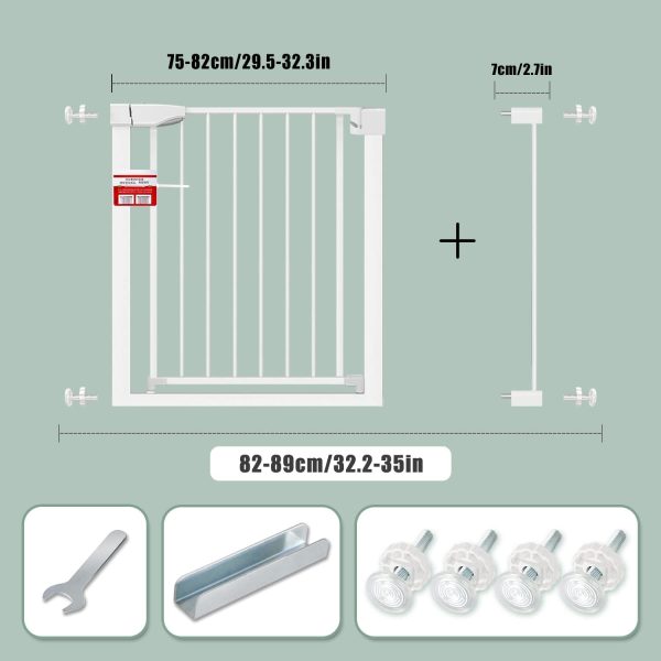 Cancelletto per Bambini, Cancelletto di sicurezza Senza foratura, Cancelletto per Cani Auto-Close, Cancello Sicurezza Bambini 90?? Stop, Estensibile Cancelletti per Bambini, Bianco, 82-89cm - immagine 3