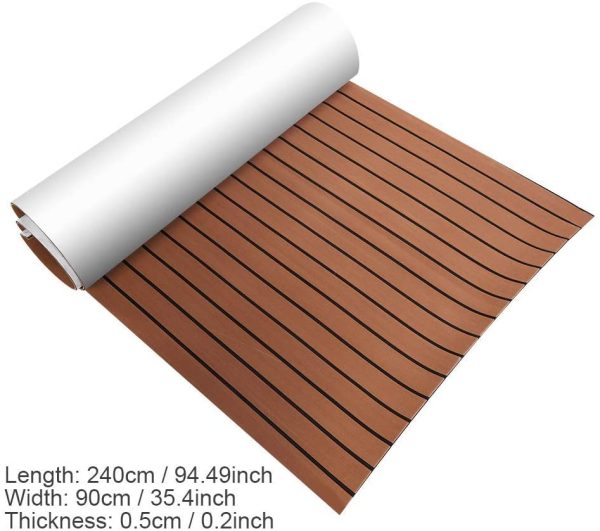 Teak Sintetico Marino, Decking Pavimentazione Barca, Tappetino Antiscivolo per Pavimenti Boat Yacht Pavimenti, EVA Finto Teak per Barca, 240 ?? 90 ?? 0.6cm (2 Pezzi Marrone) - immagine 2