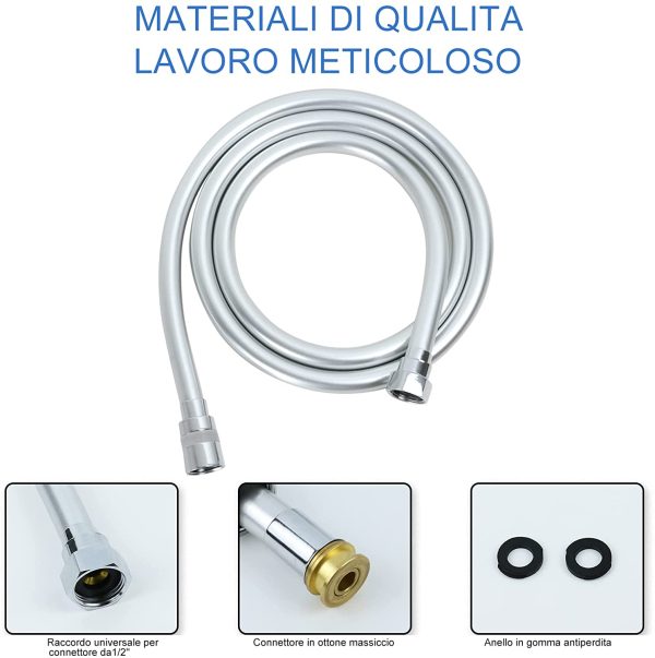 GOODCORNER 1.5m Tubo Doccia in PVC liscio antipiega e antigroviglio Flessibile Doccia lungo tenuto in mano della sostituzione con raccordi in ottone - immagine 3