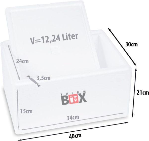 THERM BOX Scatola di polistirolo Thermobox per alimenti e bevande - Scaldabagno e refrigeratore in polistirolo (40x30x21cm - 12,24L volume) Riutilizzabile - immagine 4