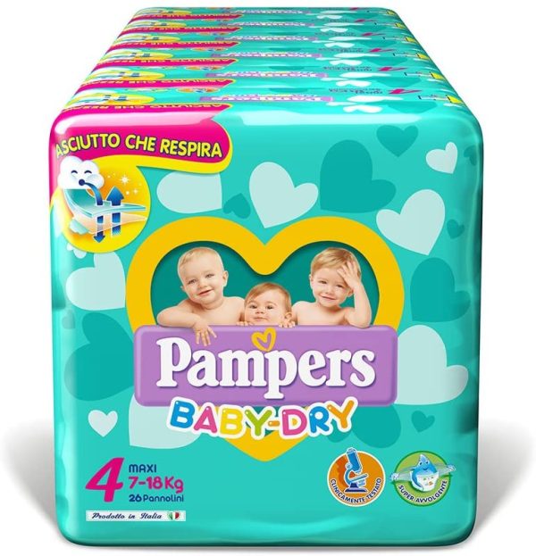 Pampers Baby Dry Pannolini Maxi, Taglia 4 (7-18 kg), 6 Confezioni da 26 (156 Pannolini) - immagine 5