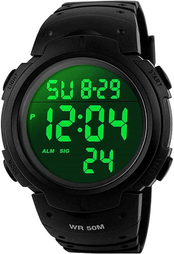 VDSOW orologio da uomo sportivo digitale, orologio da esterni, impermeabile, con sveglia e timer, militare, con retroilluminazione a LED, adatto a corridori, colore nero - immagine 7