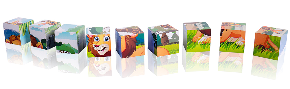 Puzzle Cubi 9 Pezzi Giochi di Puzzle Jigsaw di Legno Giochi Educativi per Creare 6 Animali 