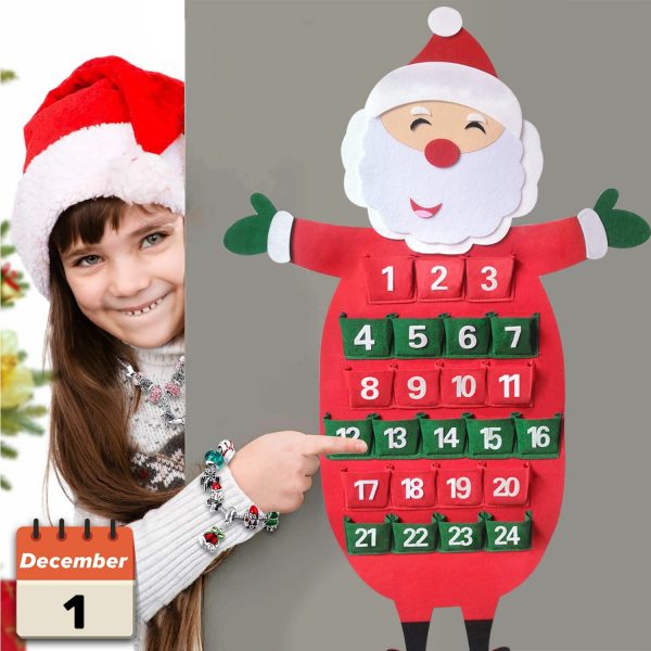 Calendario Dell'Avvento in Feltro per Bambine, con 24 Gioielli, Kit Fai da Te per Braccialetti, Collane, Orecchini, Anelli, Regalo di Natale per Ragazza - immagine 3