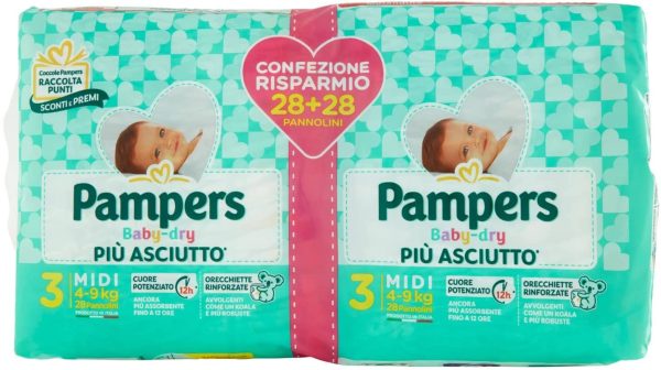 Pampers Baby Dry Pannolini, Taglia Midi, Confezione da 56 Pannolini