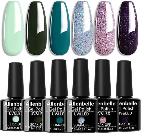 Allenbelle Smalto Semipermanente Nail Polish UV LED Gel Unghie (Kit di 6 pcs 7.3ML/pc) 009 - immagine 7