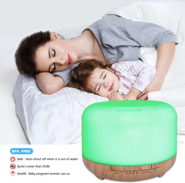 Diffusore di Oli Essenziali, Diffusore di Aromi Umidificatore Diffusore Ambiente con Timer, Controllo della nebbia, Senz'acqua Spegnimento Automatico e 7 Colori che Cambiano (450ML) - immagine 2