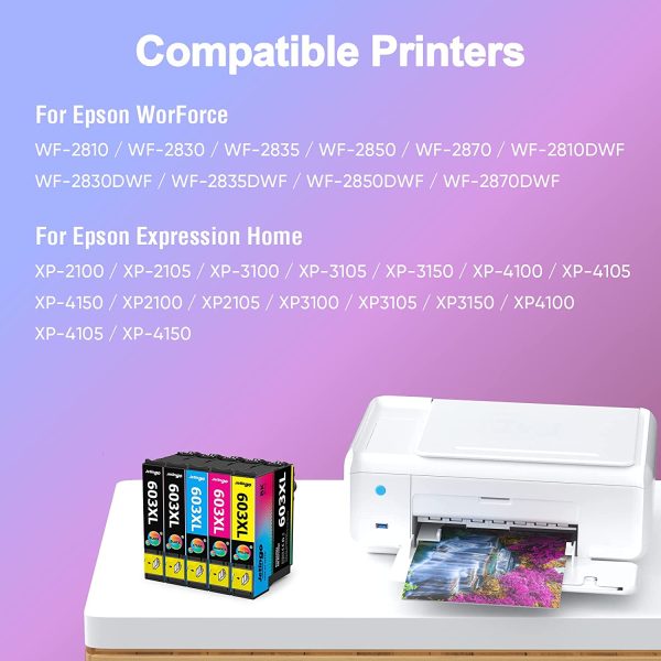 603 XL Cartucce d'inchiostro Compatibili per Epson 603XL Sostituzione con Epson XP-2100 XP-2105 XP-3100 XP-3105 XP-4100 XP-4105 WF-2810 WF-2830 WF-2850 (5 Pezzi) - immagine 3