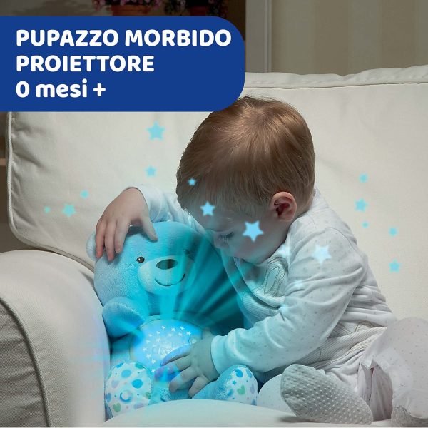 Chicco First Dreams Orsacchiotto Peluche Baby Bear, Soffice Pupazzo Proiettore con Luce Notturna Bambini, Effetti Luminosi e Rilassanti Melodie, Azzurro - Giochi Neonato 0 Mesi + - immagine 8