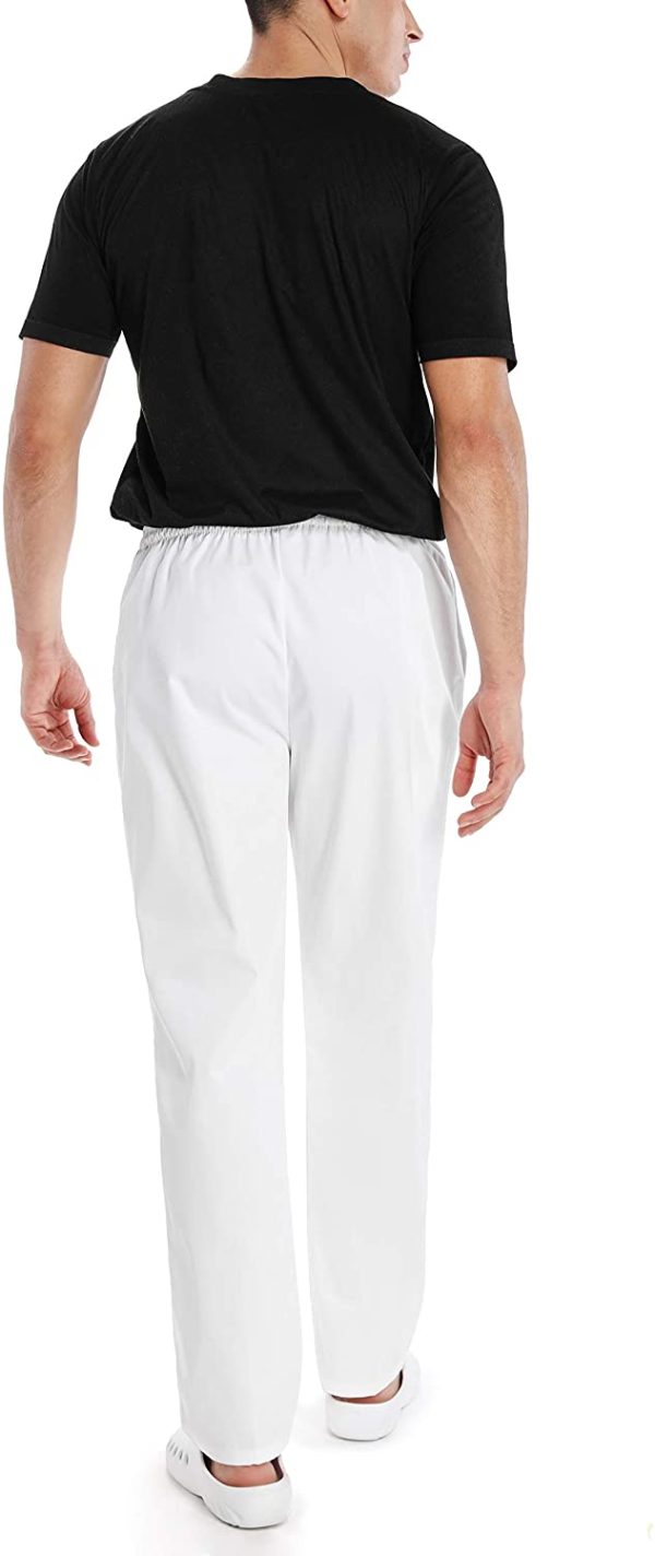 WWOO Uomo Pantalone da Lavoro Bianco Puro Cotone Pantaloni Pantaloni da Infermiere Opaco pantalaccio con Elastico - immagine 5