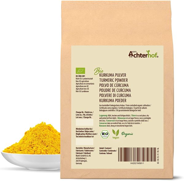 Polvere di curcuma biologica 500g | radice di curcuma macinata | come spezia per pasta o curcuma latte | naturale vom-Achterhof - immagine 4