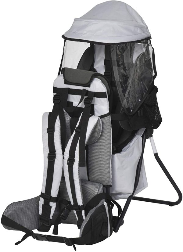 HOMCOM Zaino Porta Bimbo per Trekking, Pieghevole, Impermeabile e con Tettuccio Rimovibile 38x77x87.5cm, Grigio - immagine 7