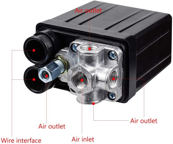 Compressore Aria Valvola di Pressione Interruttore del Compressore d'aria, Pressostato a 4 Fori per Compressore Monofase, Interruttore di Controllo della Pressione del Compressore d'aria - immagine 6