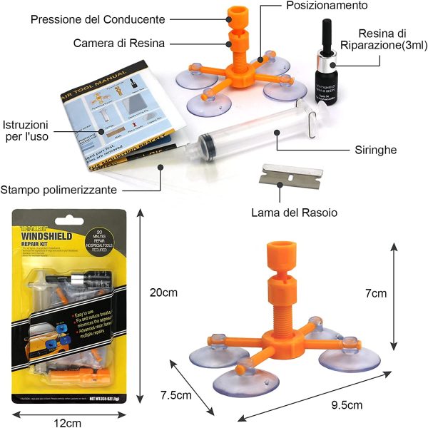 Kit Riparazione Parabrezza Auto,Kit Riparazione Vetro Auto con Riparazione Resina e Siringhe a Pressione,Kit Riparazione Parabrezza per Riparare Le Incrinature, Scheggiature, Fessure e Graffi - immagine 5