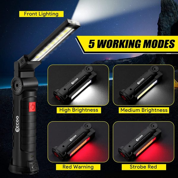 Lampada da Lavoro 800LM Ultra Luminoso, USB Ricaricabile COB Lampade di Ispezione, Lampada portatile con Base Magnetica e Gancio Appeso, 5 Modalit?? 6000k Lanterne per Riparazione Auto Emergenza - immagine 7