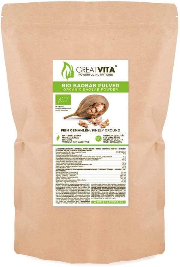 MeaVita Baobab biologico in polvere, confezione da 1 pezzo (1 x 1000g)