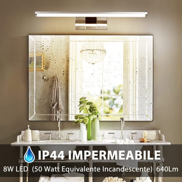 Luce LED da Specchio per Il Bagno,Lunghezza 400mm,IP44 Impermeabile Resistente ad Acqua,Antiruggine,8W,640LM,Luce Bianca Naturale 4000K,Lampada LED Parete Lavabo,Pacco da Una Unit?? - immagine 9