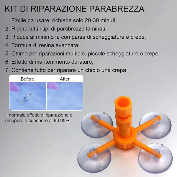 Kit Riparazione Parabrezza Auto,Kit Riparazione Vetro Auto con Riparazione Resina e Siringhe a Pressione,Kit Riparazione Parabrezza per Riparare Le Incrinature, Scheggiature, Fessure e Graffi