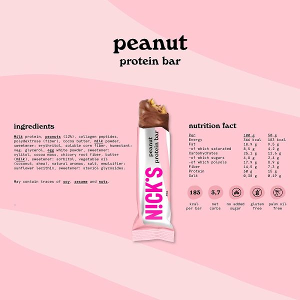 NICKS Mix di Barrette Proteiche, Keto Proteico Snack Bar 4g Net Carbs, 15g Proteine di 5g Collagene Senza Zucchero Aggiunti Low Carb Barretta Senza Glutine (9x50 g - Protein) - immagine 6