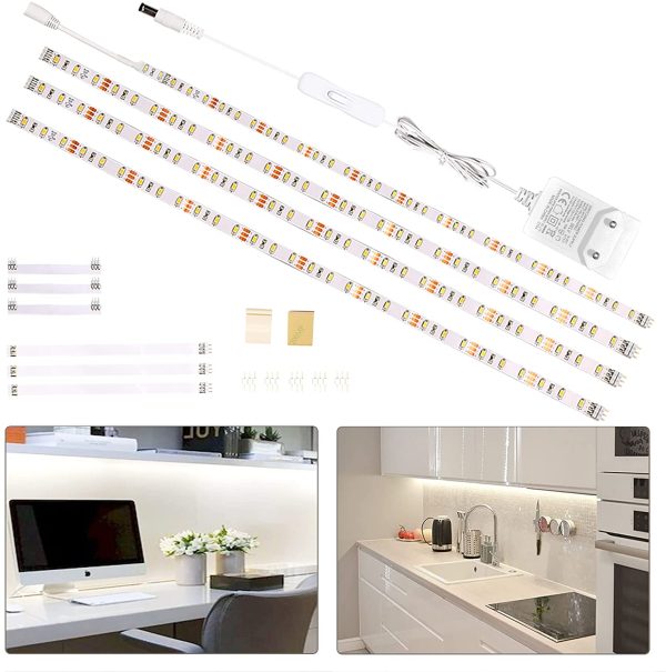 Striscia Led Bianca 2M, 4X50CM Luci Led Striscia,Strisce Led Adesive,Strisce Led 220V da interno,Luci Sottopensile Cucina 1200 LM 6000K,Striscia Led Bianco Naturale,Luci Sotto Pensili Cucina - immagine 2