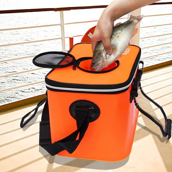 Secchio da Pesca, Secchio Pieghevole da 23L / 30L / 38L, Secchio Multifunzionale per Esche per Pesci Vivi,Borsa da Pesca in Eva da Campeggio all'Aperto e Secchio di Protezione per Pesci (Arancia, 23L) - immagine 5