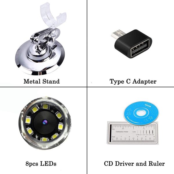 40 a 1000 x ingrandimento USB microscopio digitale endoscopio, 8 LED USB 2.0, mini videocamera con adattatore OTG e metallo supporto, compatibile con Mac e Windows 7 8 10 Android Linux - immagine 4