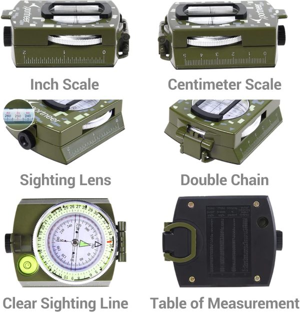 Sportneer Bussola Verde Bussola Militare Professionale Bussola Militare Bussola Geologia Multifunzione, Bussola da Campeggio Trekking Bussola Impermeabile Luminosa attivit?? All'aperto - immagine 2