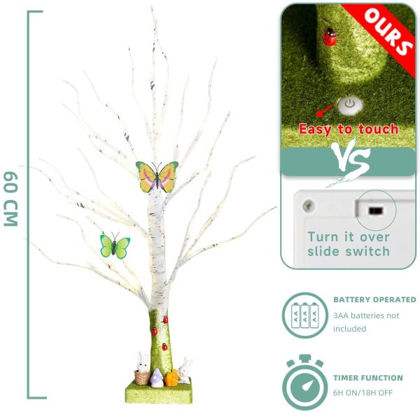 Albero di Pasqua Bianco con Coniglietto, a Batteria con Ramo Luminoso, Albero Luminoso per Bambini fissato Regalo di Pasqua all'Interno (60 cm/24 LED) - immagine 2