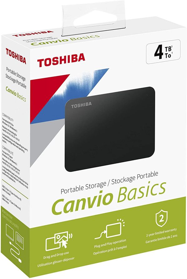 TOSHIBA HDTB440EK3CA Canvio Basics - Disco rigido Esterno Portatile, USB 3.0, Nero, 4 TB - immagine 4