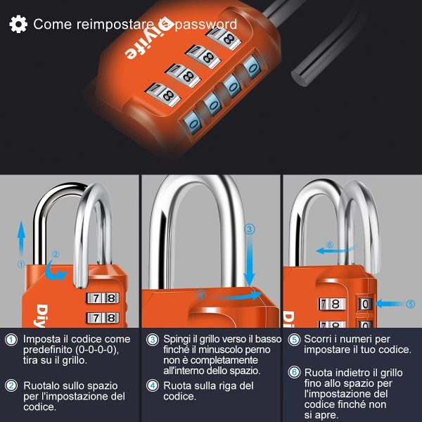 Lucchetto Combinazione, [Antipioggia]  Lucchetto Armadietto Impermeabile Lucchetto A Combinazione, Esterno Serrature con Combinazione 4 Cifre Per Zaini, Armadietto, Palestra, Arancio - immagine 7