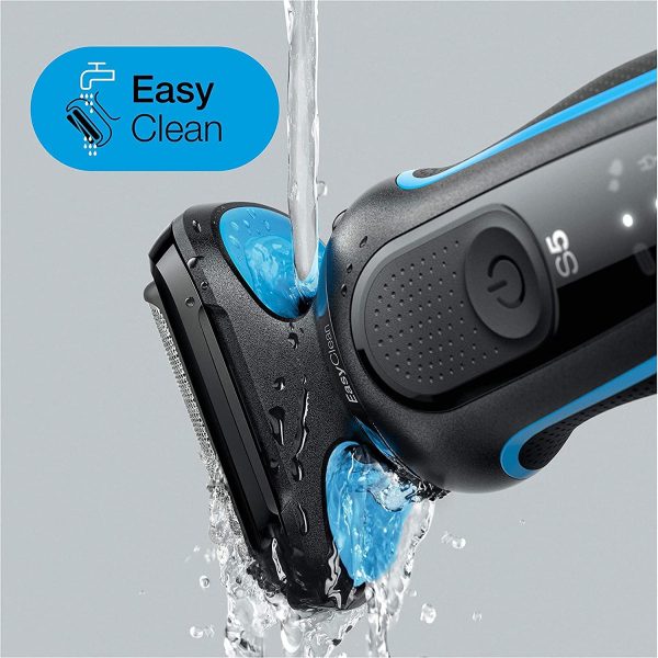 Braun Series 5, Rasoio Elettrico Barba Accessorio di precisione Incluso, con Lame Flessibili, Base di Ricarica, Uso a Secco o Sotto Acqua, Idea Regalo, 50-B1200s Nero e Blu - immagine 6