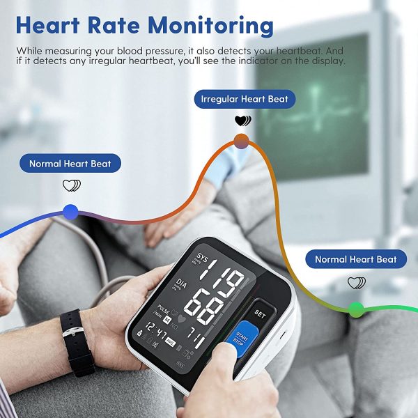 Misuratore di Pressione da Braccio Digitale, Misurazione Automatic di Pressione Arteriosa e Battito Cardiaco,Comoda Custodia per Trasporto,Grande Display Retroilluminato(22-40cm) - immagine 7