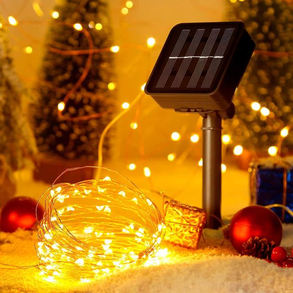 Luci Solari Esterno, 10M 100LED Catena Luminosa Solare, 8 Modalit?? IP65 Impermeabile Decorative Luci Stringa Per Giardino,Balcone, Patio, Matrimonio (Bianco Caldo)