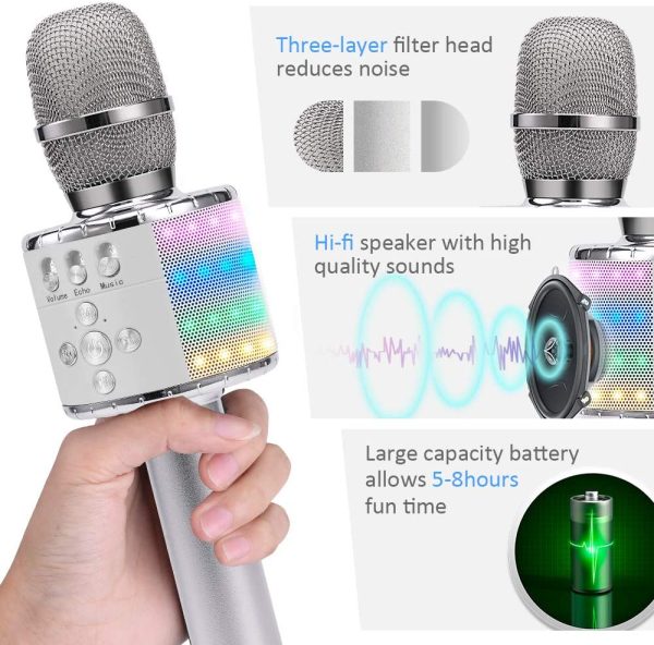 Ankuka wireless karaoke microfoni altoparlante, 4 in 1 Handheld Portable Bluetooth Home KTV, lettore audio di qualit?? superiore per canto e registrazione, compatibile con Android e iOS - immagine 5