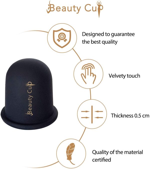 BEAUTY CUP Coppetta Anticellulite in Silicone Coppetta Cellulite Professionale Olio/Vacuum Trattamento Corpo Coppettazione per gamba braccia collo schiena ecc,Nero - immagine 4