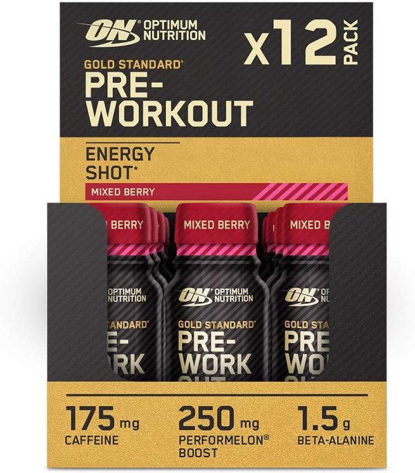 Optimum Nutrition ON Gold Standard Pre-Workout Shot, Alimentazione Sportiva con Beta Alanina, Caffeina, Vitamina B6 e B12, Mix di Frutti di Bosco, 12 x 60 ml - immagine 4