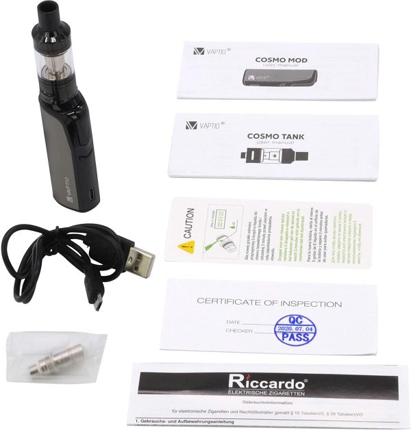 VAPTIO Cosmo Kit Starter Kit con batteria da 1500 mAh 30 W di potenza Sigaretta elettronica Kit Vape con Serbatoio Como da 2,0 ml,No E Liquido No Nicotina (Blu) - immagine 3